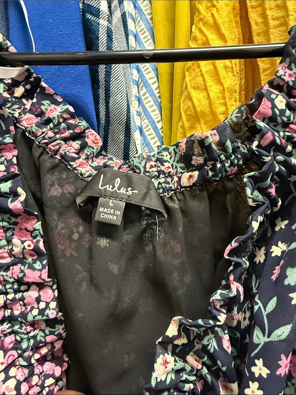 Lulu's Navy Floral Maxi Dress with Pink and Green Accents